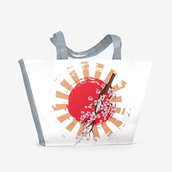 Пляжная сумка «Катана и сакура на фоне красного солнца»
