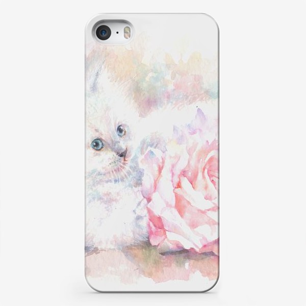 Чехол iPhone «Белый котенок с розой »