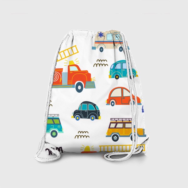 Рюкзак «Машинки в городе для маленьких детей. Скорая помощь, пожарная машина, такси.»