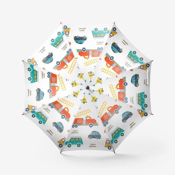 Зонт «Машинки в городе для маленьких детей. Скорая помощь, пожарная машина, такси.»