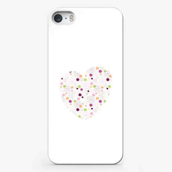 Чехол iPhone «Летний принт с цветами . Контурные цветы в сердце.Любовь.»