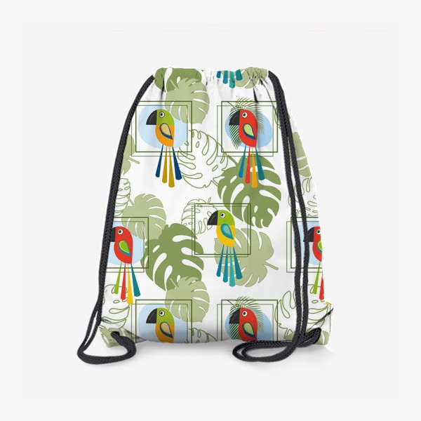 Рюкзак «Попугаи на фоне тропической листвы.Летний бесшовный принт с попугаями и тропической листвой.»