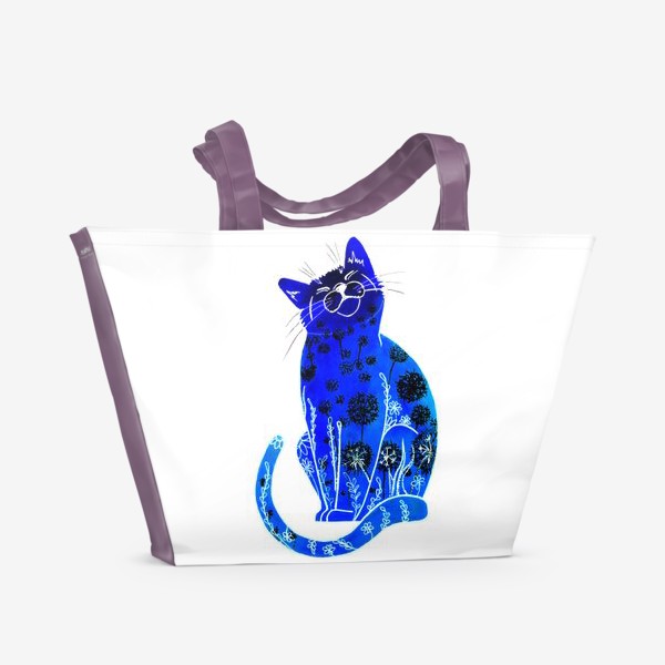 Пляжная сумка «Синий кот (белый фон)»