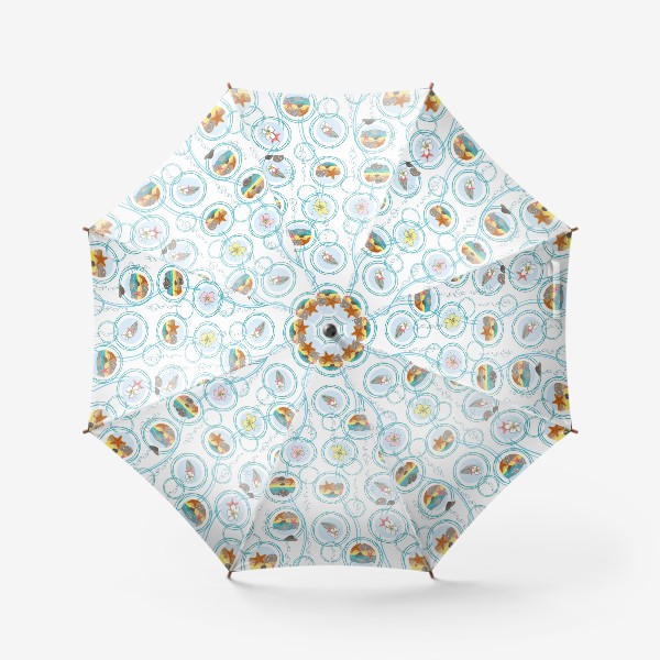Зонт «Морской бесшовный паттерн .Ракушки,морские звезды,плюмерия,пузыри.»