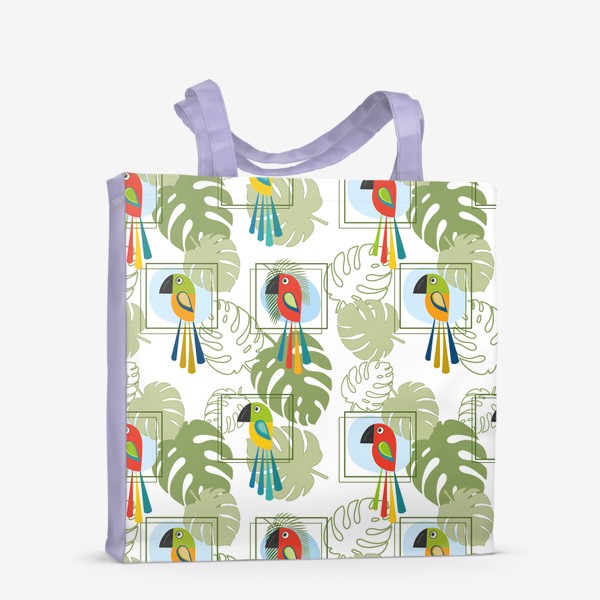 Сумка-шоппер «Попугаи на фоне тропической листвы.Летний бесшовный принт с попугаями и тропической листвой.»