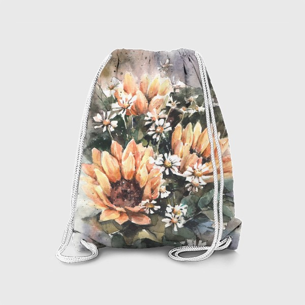 Рюкзак «Подсолнухи и ромашки акварелью. Милая цветочная композиция»