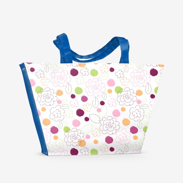 Пляжная сумка &laquo;Современный бесшовный паттерн с цветами и кругами.Контурные цветы.&raquo;