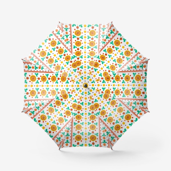 Зонт « Паттерн полосатый с цветами.Бесшовный принт с дымковским народным орнаментом.»