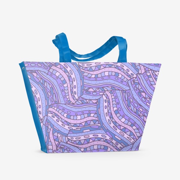 Пляжная сумка «Абстрактный геометрический паттерн. Фиолетовый, голубой и сиреневый цвета»