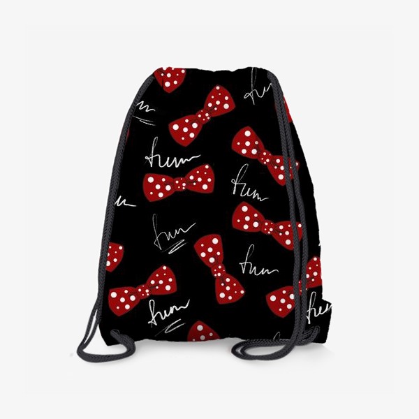 Рюкзак «Паттерн с красным галстуком-бабочкой на черном фоне. День рождения.»
