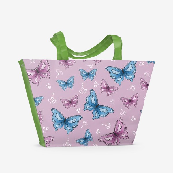 Пляжная сумка «Бабочки розового и голубого цвета»