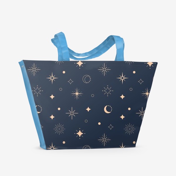 Пляжная сумка «Звезды, солнце, луна, космос. Паттерн»