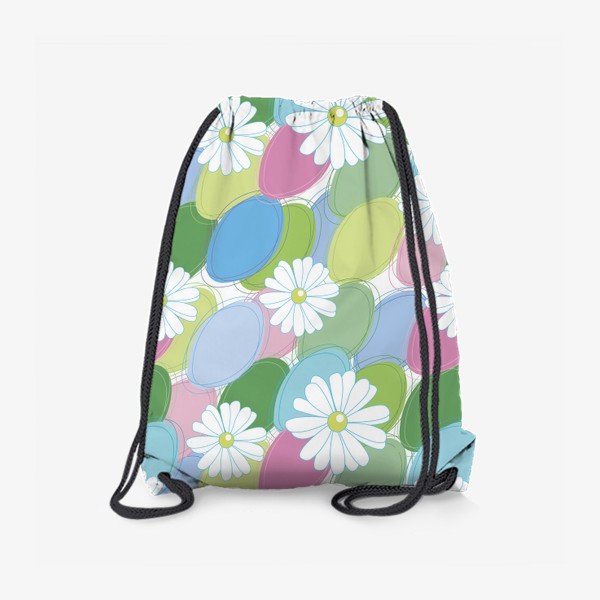 Рюкзак «Цветы.Бесшовный паттерн с ромашками на фоне разноцветных кругов.»