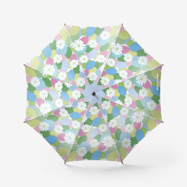 Зонт «Цветы.Бесшовный паттерн с ромашками на фоне разноцветных кругов.»
