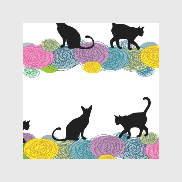 Скатерть &laquo;Черные коты с разноцветными клубками шерсти.Принт бесшовный с черными котами.&raquo;