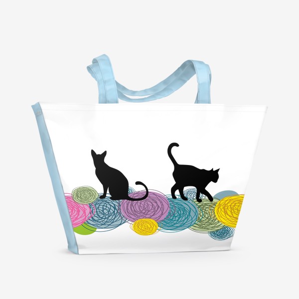 Пляжная сумка &laquo;Черные коты с разноцветными клубками шерсти.Принт бесшовный с черными котами.&raquo;