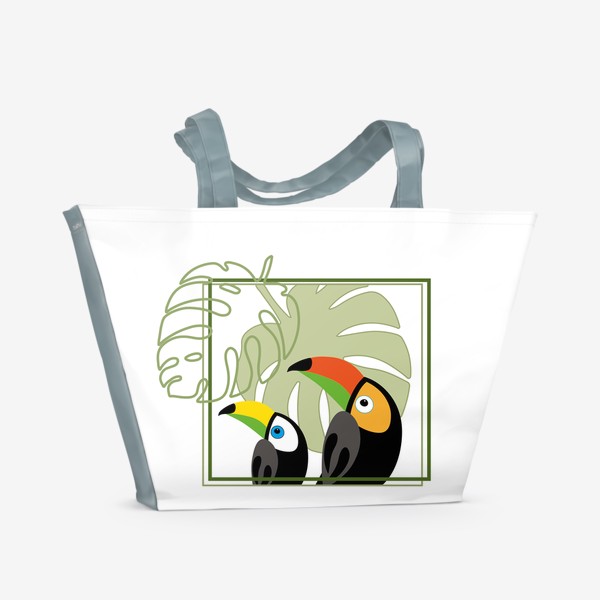Пляжная сумка «Туканы на фоне тропических листьев.Принт с туканом.Птицы.»