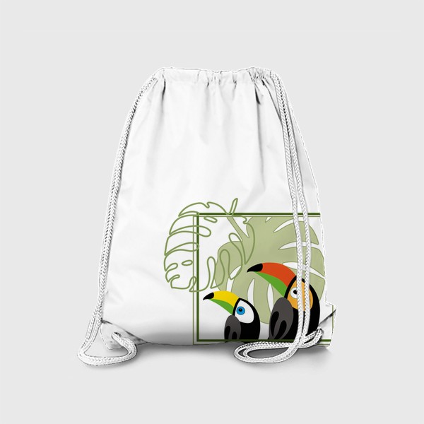 Рюкзак «Туканы на фоне тропических листьев.Принт с туканом.Птицы.»