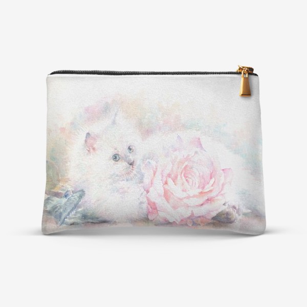 Косметичка «Белый котенок с розой »