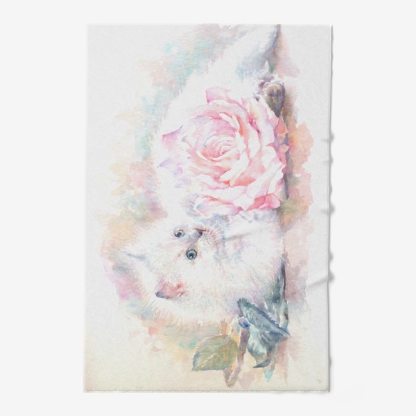 Полотенце «Белый котенок с розой »