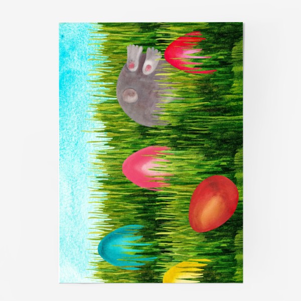 Постер «Пасхальный кролик в траве прячит пасхальные яйца»