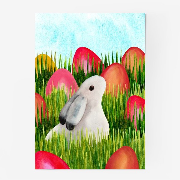 Постер «Пасхальный кролик и пасхальные яйца в траве»