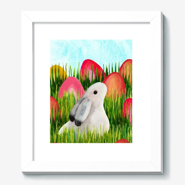 Картина «Пасхальный кролик и пасхальные яйца в траве»