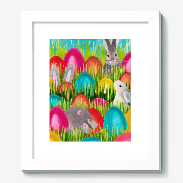 Картина «Кролики в траве ищут пасхальные яйца»