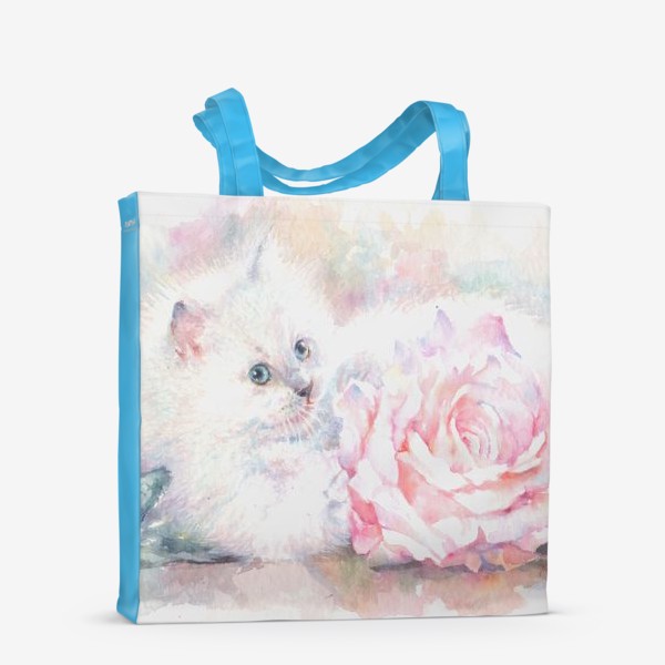 Сумка-шоппер &laquo;Белый котенок с розой &raquo;
