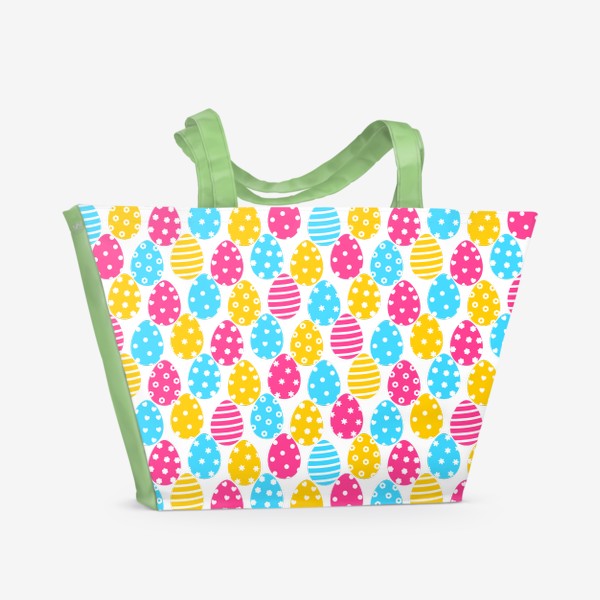 Пляжная сумка «Пасхальный паттерн с крашеными яйцами, красочный праздничный принт к Пасхе»