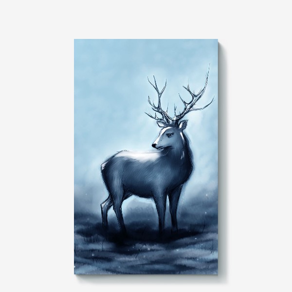 Холст «Царский олень в заснеженном зимнем лесу»