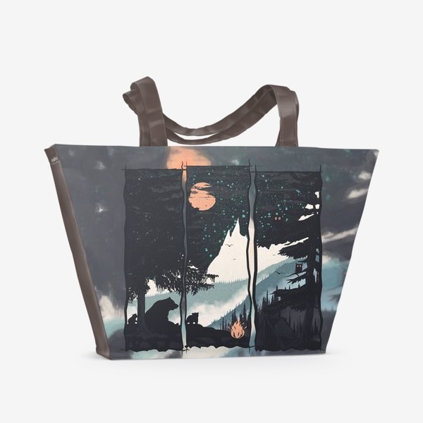 Пляжная сумка «Оранжевая Луна или Медвежий Панк!»