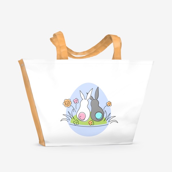 Пляжная сумка «Кролики и цветы. Два кролика на фоне цветов,принт.»