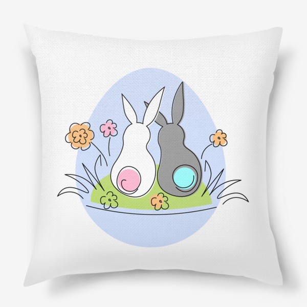Подушка «Кролики и цветы. Два кролика на фоне цветов,принт.»