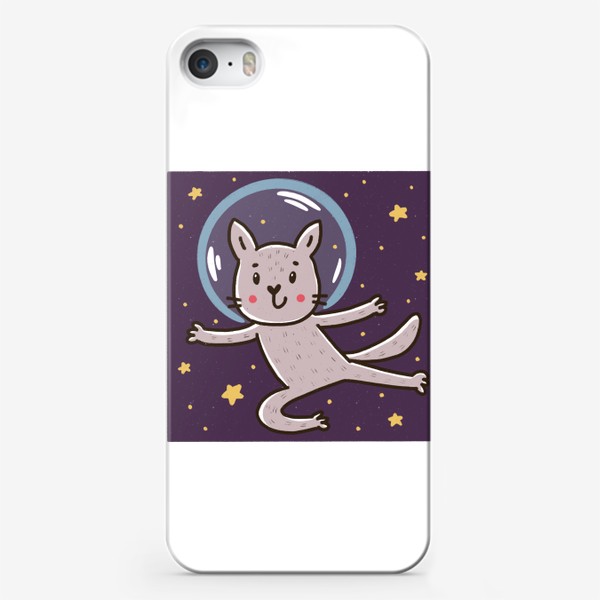 Чехол iPhone &laquo;Милый серый котик - космонавт&raquo;