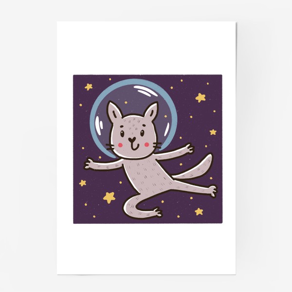 Постер «Милый серый котик - космонавт»