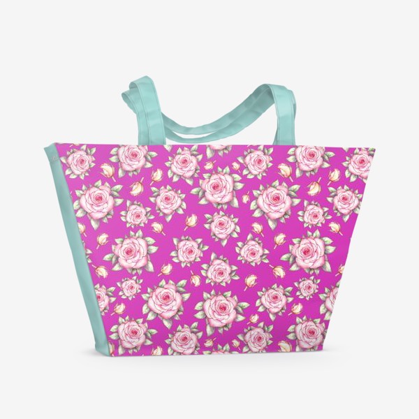 Пляжная сумка «Розы на розовом фоне »