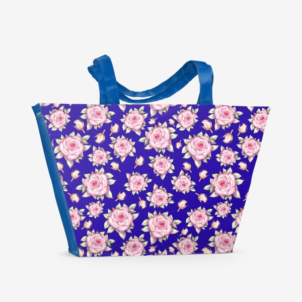 Пляжная сумка «Розы на синем фоне »
