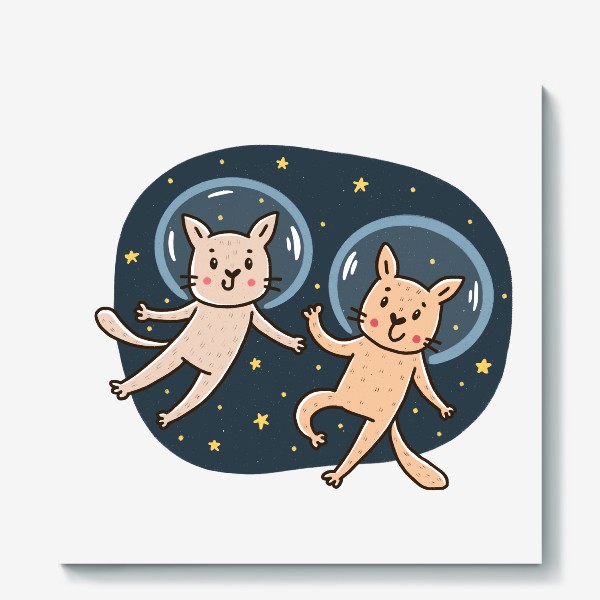 Холст «Милые коты - космонавты»