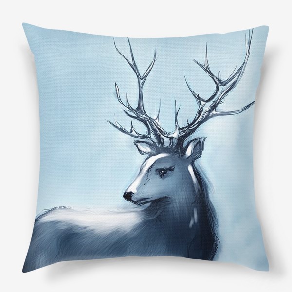 Подушка «Царский олень в заснеженном зимнем лесу»