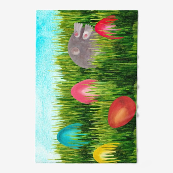 Полотенце «Пасхальный кролик в траве прячит пасхальные яйца»