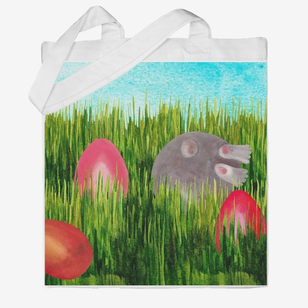 Сумка хб &laquo;Пасхальный кролик в траве прячит пасхальные яйца&raquo;