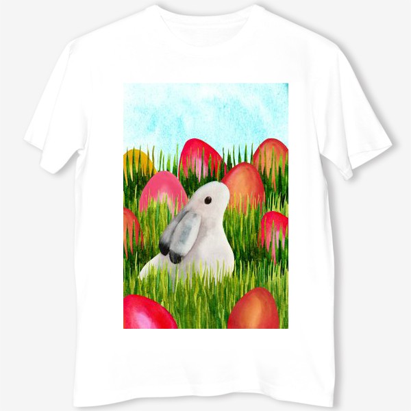 Футболка «Пасхальный кролик и пасхальные яйца в траве»
