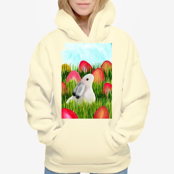 Худи «Пасхальный кролик и пасхальные яйца в траве»