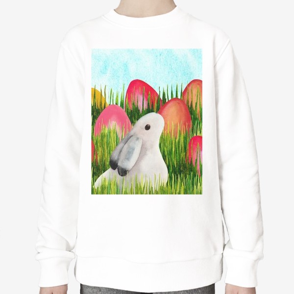 Свитшот «Пасхальный кролик и пасхальные яйца в траве»