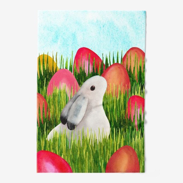 Полотенце «Пасхальный кролик и пасхальные яйца в траве»