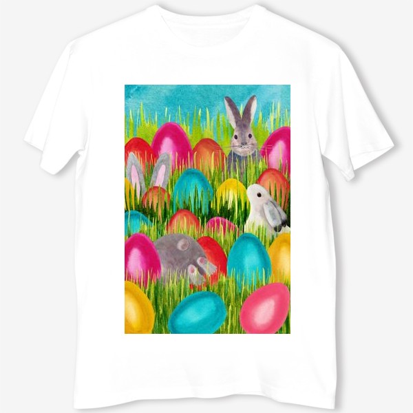 Футболка «Кролики в траве ищут пасхальные яйца»