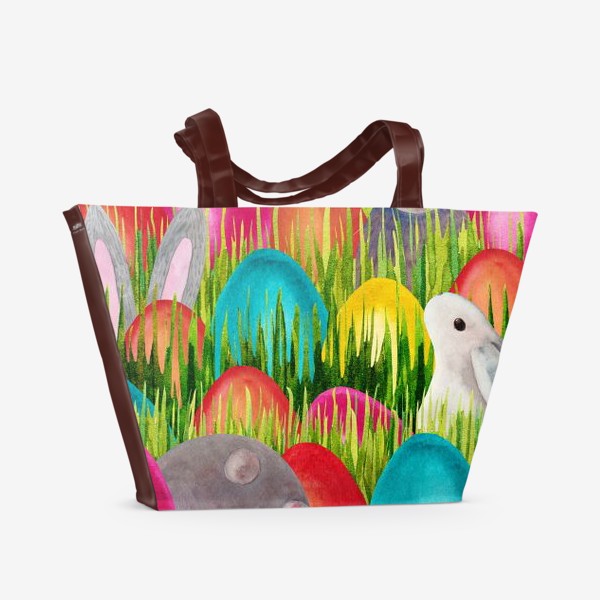 Пляжная сумка &laquo;Кролики в траве ищут пасхальные яйца&raquo;