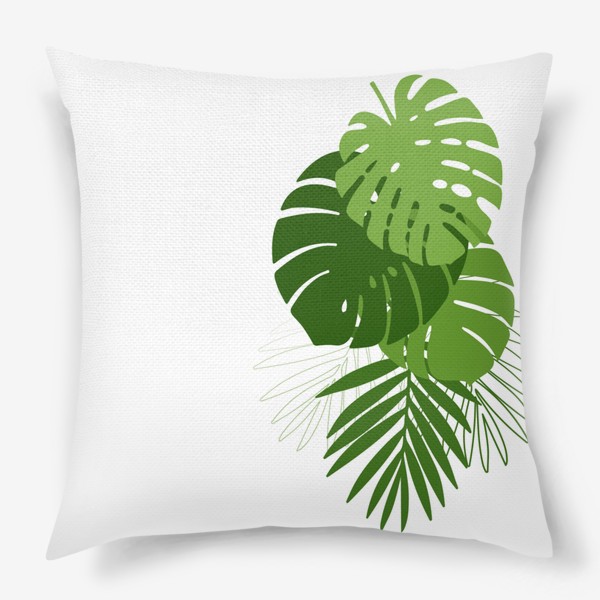 Подушка «Летний принт с тропическими листьями.»