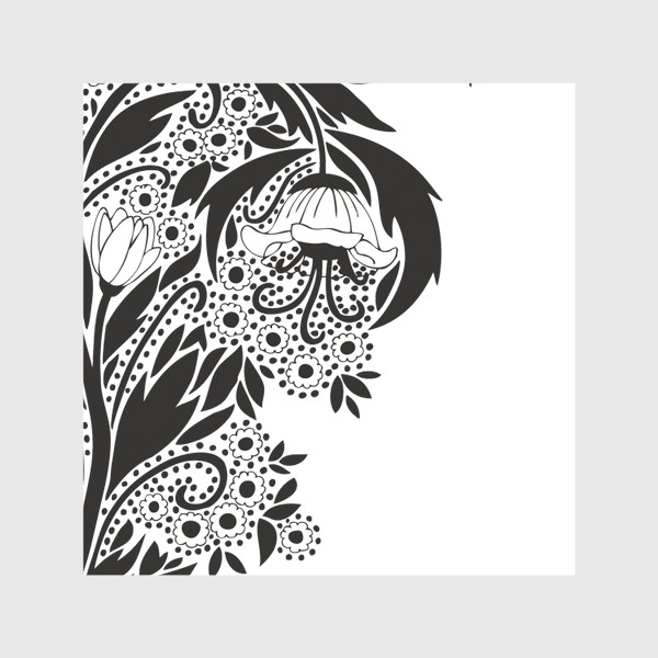 Скатерть «цветок орнамент угловой черно-белый весна»